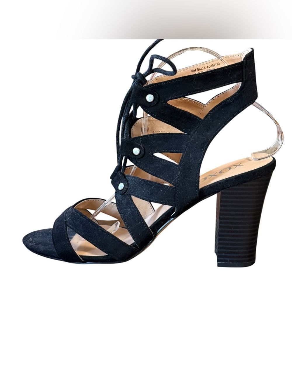 XOXO Brand Balta Black Lace-up Chunky Heel Sandals Block heel Size 10 - Picture 4 of 10